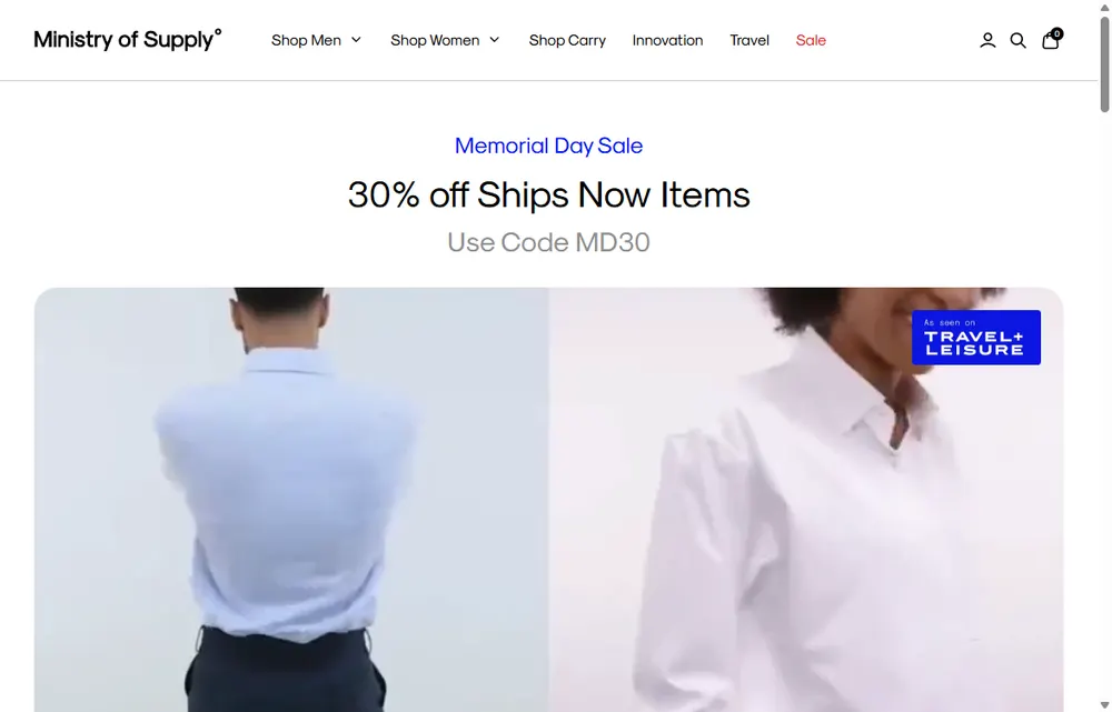 Ministry of Supply homepage, a Boston operator-led brand we admire (not a Digital Heroes client)