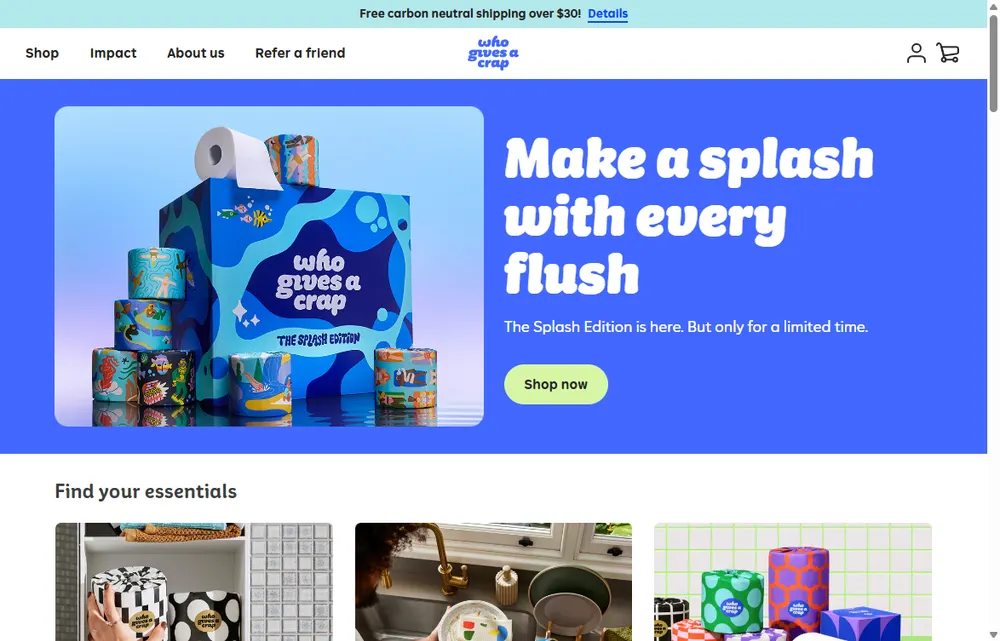 Who Gives A Crap homepage, a Melbourne operator-led brand we admire (not a Digital Heroes client)