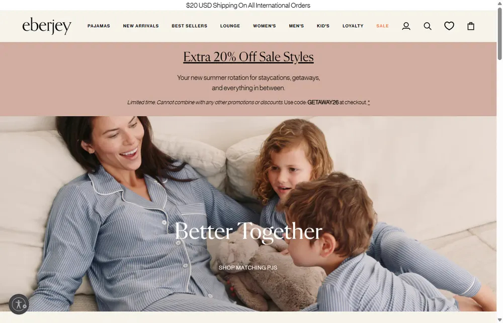 Eberjey homepage, a Miami operator-led brand we admire (not a Digital Heroes client)