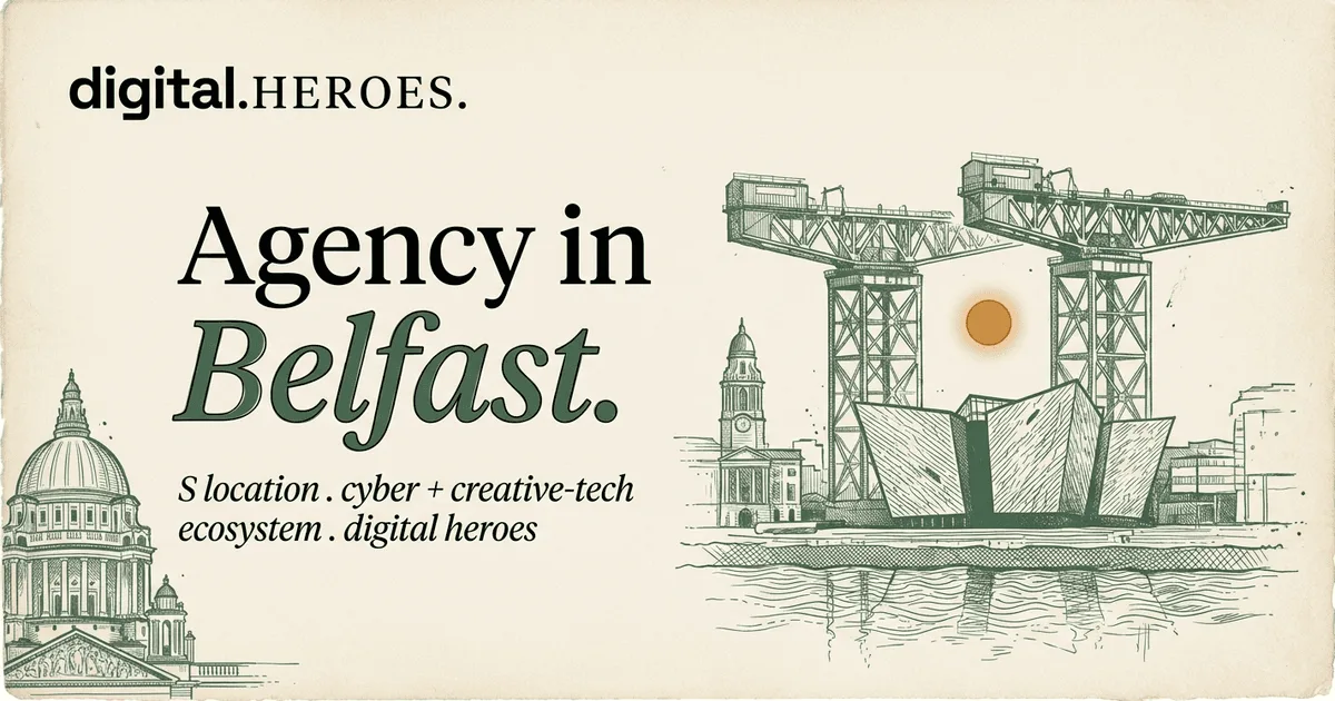 Samson and Goliath Harland and Wolff cranes over the Titanic Belfast museum and Lagan riverfront — Digital Heroes Shopify development for Belfast clients