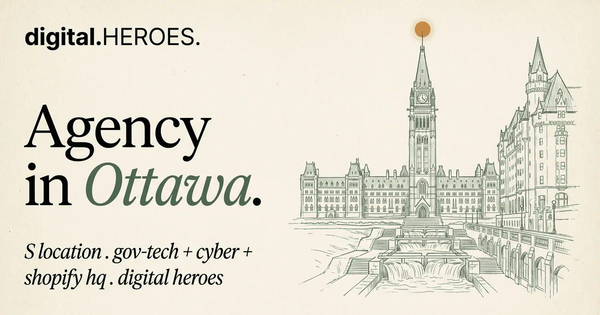 Peace Tower silhouette over the Rideau Canal and Parliament Hill against pine forest — Digital Heroes Shopify development for Ottawa clients
